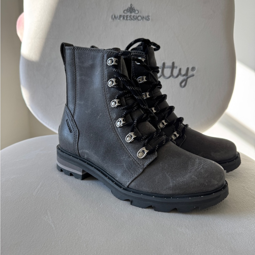 Sorel Lenox Lace Women's Grey Leather Ankle Boots Sz 7.5 - Picture 4 of 7